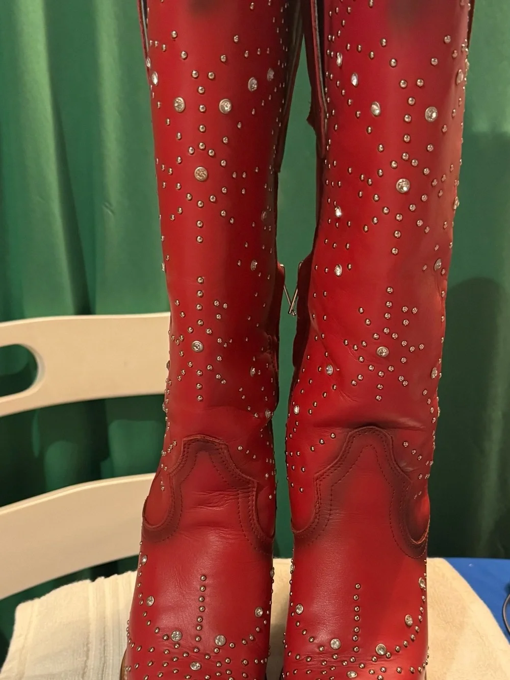 Corral Red Studded Over-the-Knee Leather Boots